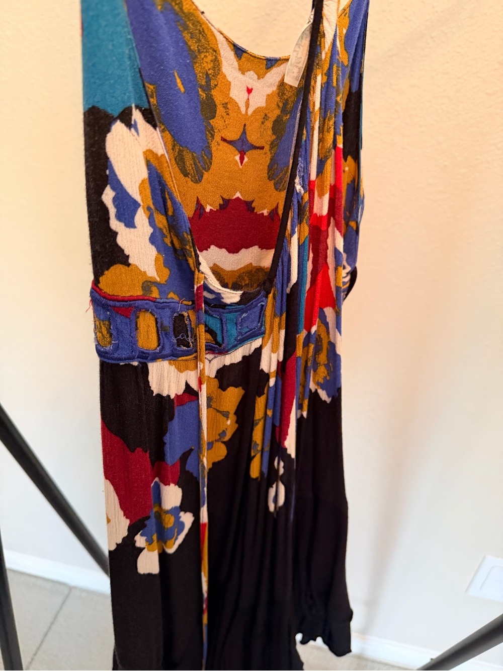 Free People Floral Print Black/Multi Color Spaghetti Strap Mini Dress Size XS - Picture 2 of 4